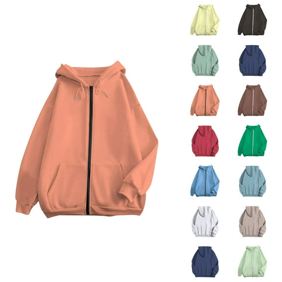 Zip Up Hoodies for Women 2025 Long Sleeve Plain Essentials Hoodie with Pockets Hooded Sweatshirt Women Jacket