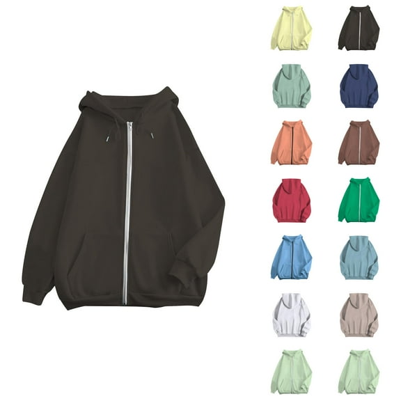 Zip Up Hoodies for Women 2025 Long Sleeve Plain Essentials Hoodie with Pockets Hooded Sweatshirt Women Jacket