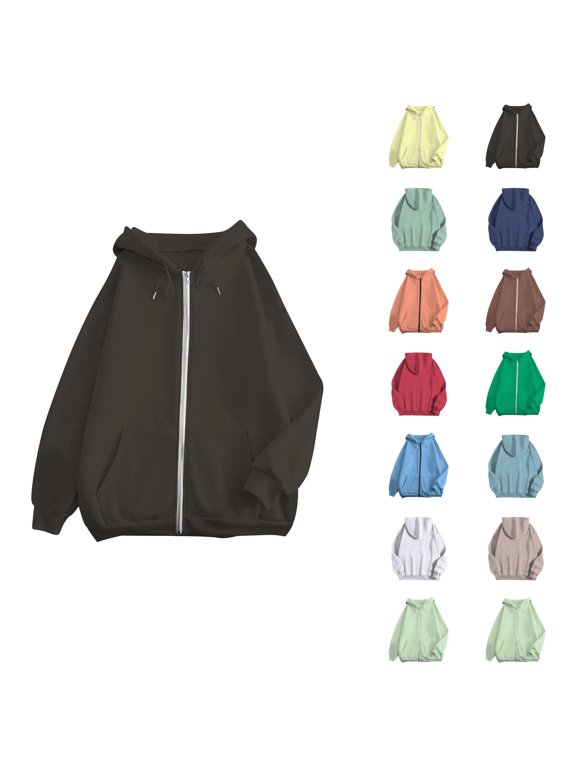 Zip Up Hoodies for Women 2025 Long Sleeve Plain Essentials Hoodie with Pockets Hooded Sweatshirt Women Jacket