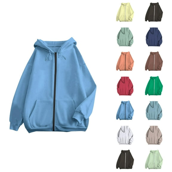 Zip Up Hoodies for Women 2025 Long Sleeve Plain Essentials Hoodie with Pockets Hooded Sweatshirt Women Jacket