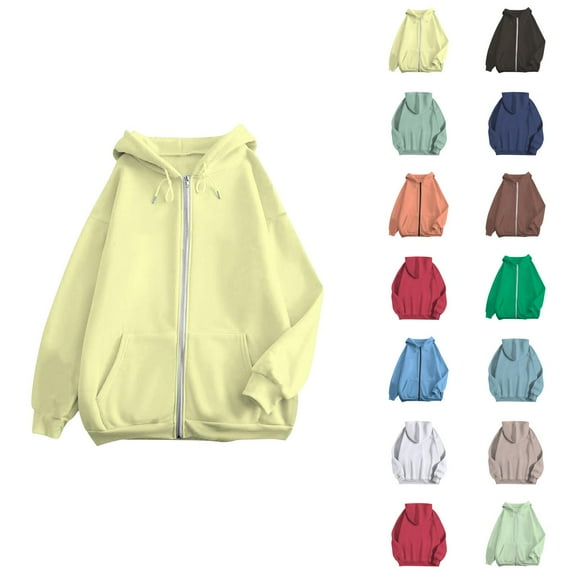 Zip Up Hoodies for Women 2025 Long Sleeve Plain Essentials Hoodie with Pockets Hooded Sweatshirt Women Jacket