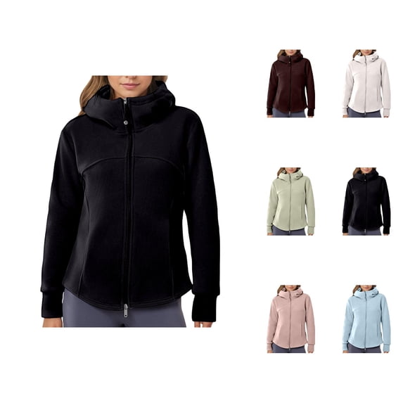 Zip Up Hoodies for Women 2025 Long Sleeve Plain Full Zipper Thick Hooded Sweatshirt Jacket Coat Outerwear