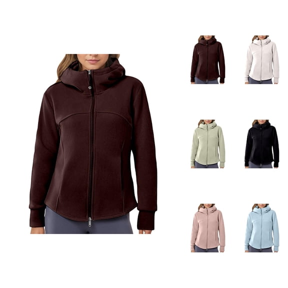 Zip Up Hoodies for Women 2025 Long Sleeve Plain Full Zipper Thick Hooded Sweatshirt Jacket Coat Outerwear