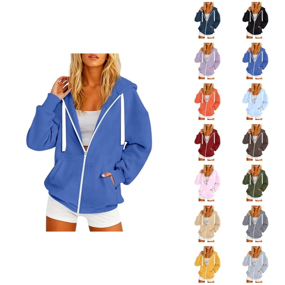 Zip Up Hoodies for Women 2025 Long Sleeve Zipper Plain Hooded Sweatshirt with Pockets Jacket Coat Outerwear