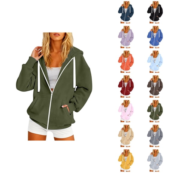 Zip Up Hoodies for Women 2025 Long Sleeve Zipper Plain Hooded Sweatshirt with Pockets Jacket Coat Outerwear