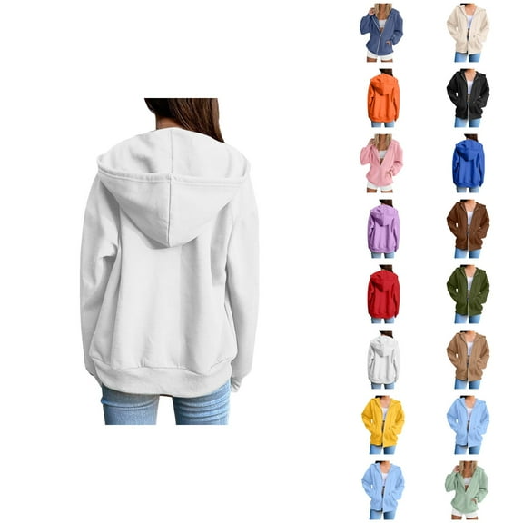 Zip Up Hoodies for Women 2025 Plain Basic Full Zipper Hoodie Jacket with Pockets Hooded Sweatshirt Pullover Tops