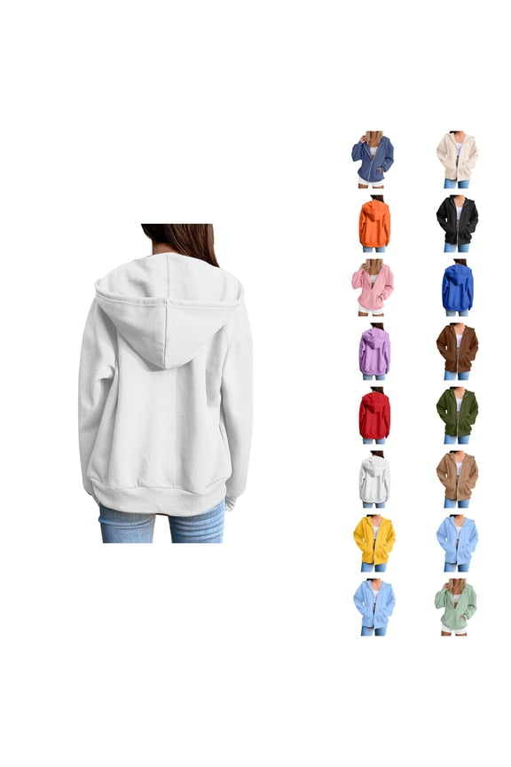 Zip Up Hoodies for Women 2025 Plain Basic Full Zipper Hoodie Jacket with Pockets Hooded Sweatshirt Pullover Tops