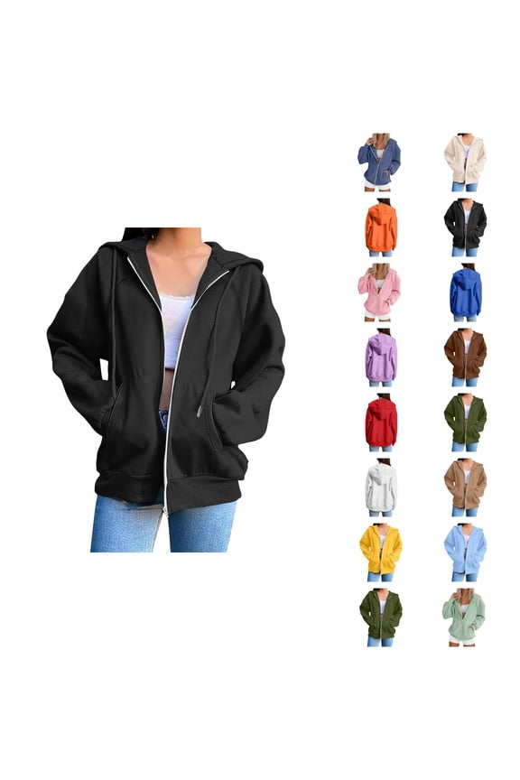 Zip Up Hoodies for Women 2025 Plain Basic Full Zipper Hoodie Jacket with Pockets Hooded Sweatshirt Pullover Tops