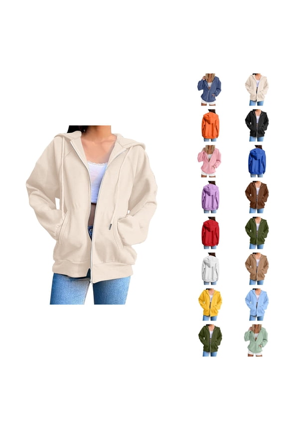 Zip Up Hoodies for Women 2025 Plain Basic Full Zipper Hoodie Jacket with Pockets Hooded Sweatshirt Pullover Tops