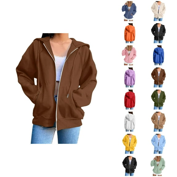 Zip Up Hoodies for Women 2025 Plain Basic Full Zipper Hoodie Jacket with Pockets Hooded Sweatshirt Pullover Tops