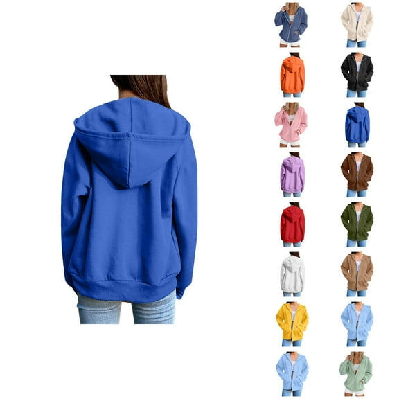 Zip Up Hoodies for Women 2025 Plain Basic Full Zipper Hoodie Jacket with Pockets Hooded Sweatshirt Pullover Tops