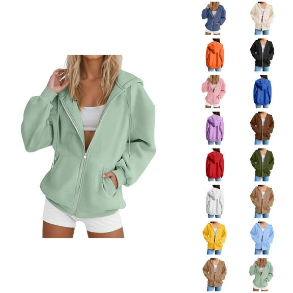 Zip Up Hoodies for Women 2025 Plain Basic Full Zipper Hoodie Jacket with Pockets Hooded Sweatshirt Pullover Tops
