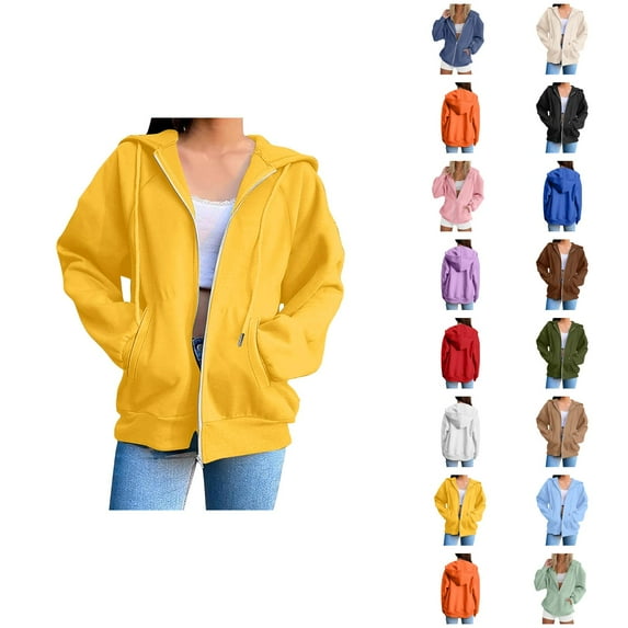 Zip Up Hoodies for Women 2025 Plain Basic Full Zipper Hoodie Jacket with Pockets Hooded Sweatshirt Pullover Tops