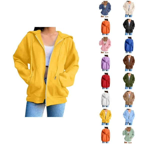 Zip Up Hoodies for Women 2025 Plain Basic Full Zipper Hoodie Jacket with Pockets Hooded Sweatshirt Pullover Tops