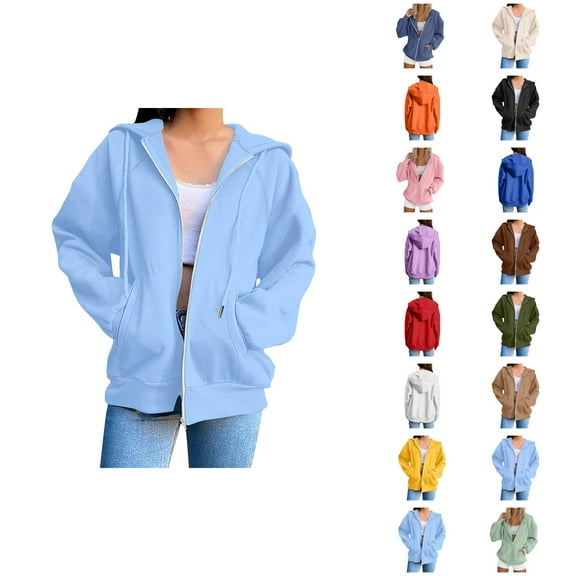 Zip Up Hoodies for Women 2025 Plain Basic Full Zipper Hoodie Jacket with Pockets Hooded Sweatshirt Pullover Tops