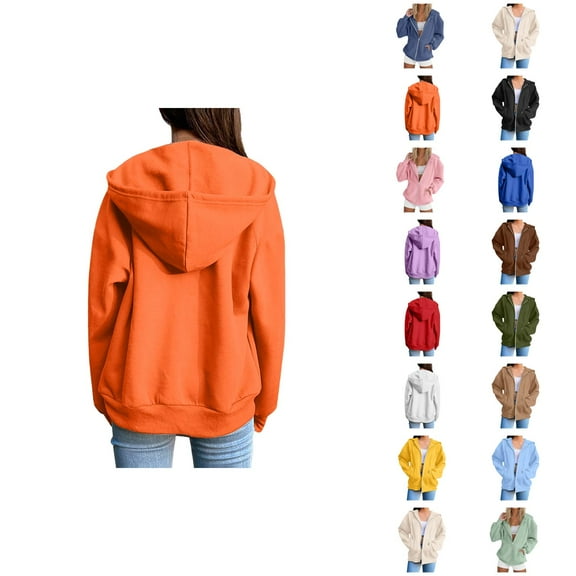 Zip Up Hoodies for Women 2025 Plain Basic Full Zipper Hoodie Jacket with Pockets Hooded Sweatshirt Pullover Tops