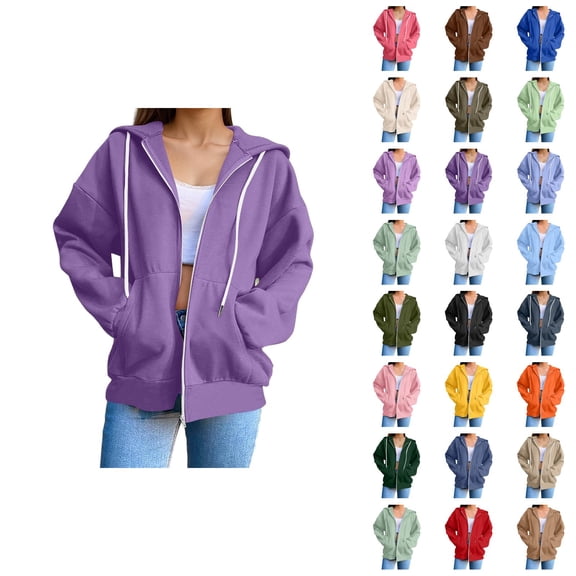 Zip Up Hoodies for Women 2026 Fall Winter Casual Long Sleeve Plain Hoodie Sweatshirt with Pockets Jacket Coat Outerwear