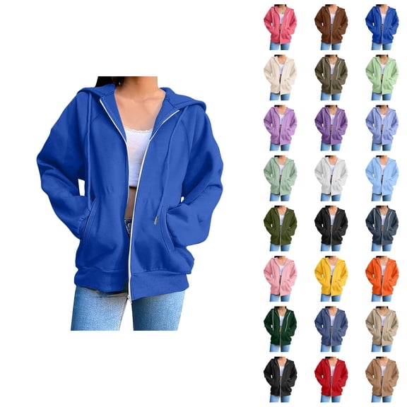 Zip Up Hoodies for Women 2026 Fall Winter Casual Long Sleeve Plain Hoodie Sweatshirt with Pockets Jacket Coat Outerwear