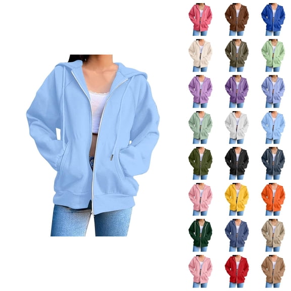 Zip Up Hoodies for Women 2026 Fall Winter Casual Long Sleeve Plain Hoodie Sweatshirt with Pockets Jacket Coat Outerwear