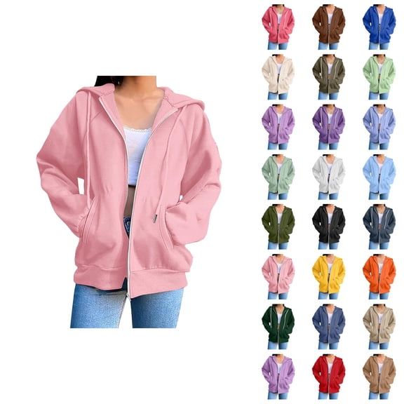 Zip Up Hoodies for Women 2026 Fall Winter Casual Long Sleeve Plain Hoodie Sweatshirt with Pockets Jacket Coat Outerwear
