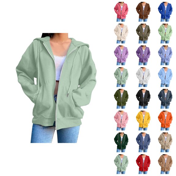 Zip Up Hoodies for Women 2026 Fall Winter Casual Long Sleeve Plain Hoodie Sweatshirt with Pockets Jacket Coat Outerwear