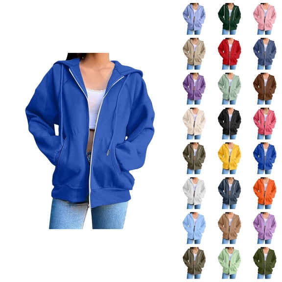 Zip Up Hoodies for Women 2026 Fall Winter Fashion Long Sleeve Plain Hoodie Sweatshirt Jacket Coat Outerwear with Pockets