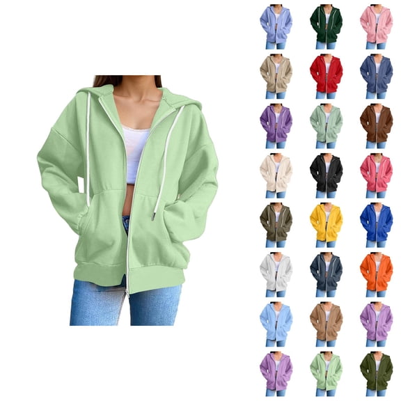 Zip Up Hoodies for Women 2026 Fall Winter Fashion Long Sleeve Plain Hoodie Sweatshirt Jacket Coat Outerwear with Pockets