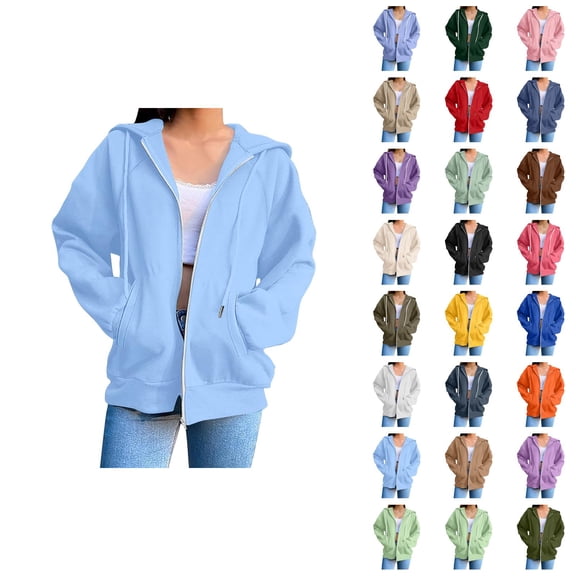 Zip Up Hoodies for Women 2026 Fall Winter Fashion Long Sleeve Plain Hoodie Sweatshirt Jacket Coat Outerwear with Pockets