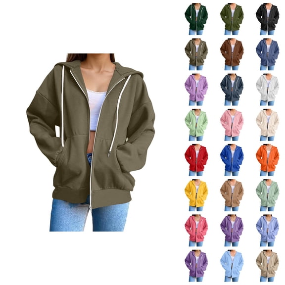 Zip Up Hoodies for Women 2026 Fall Winter Trendy Long Sleeve Basic Hoodie Sweatshirt with Pockets Jacket Coat Outerwear
