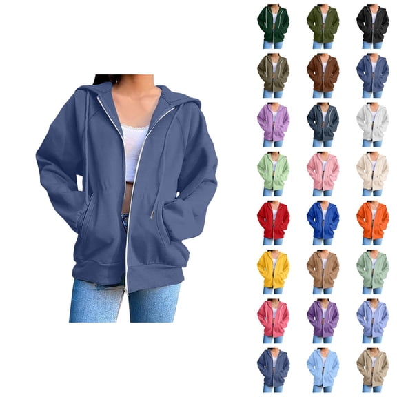 Zip Up Hoodies for Women 2026 Fall Winter Trendy Long Sleeve Basic Hoodie Sweatshirt with Pockets Jacket Coat Outerwear