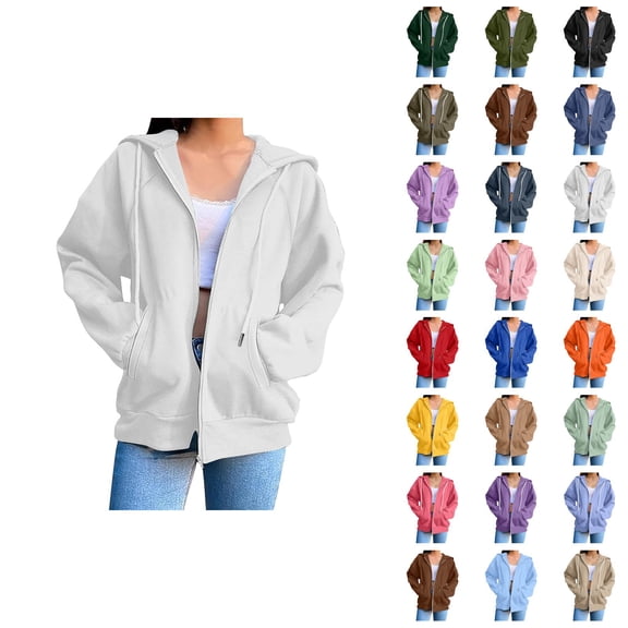 Zip Up Hoodies for Women 2026 Fall Winter Trendy Long Sleeve Basic Hoodie Sweatshirt with Pockets Jacket Coat Outerwear