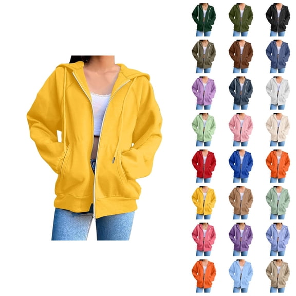 Zip Up Hoodies for Women 2026 Fall Winter Trendy Long Sleeve Basic Hoodie Sweatshirt with Pockets Jacket Coat Outerwear