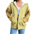 thumbnail image 1 of Zip Up Hoodies for Women Drawstring Soft Jackets Plaid Long Sleeve Casual Winter Sweatshirts with Pocket, 1 of 5