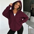 thumbnail image 1 of Zip Up Hoodies for Women Fall Winter Casual Sweatshirts Zipper Oversized Lightweight Cute Jackets with Pockets Wine 3XL, 1 of 6