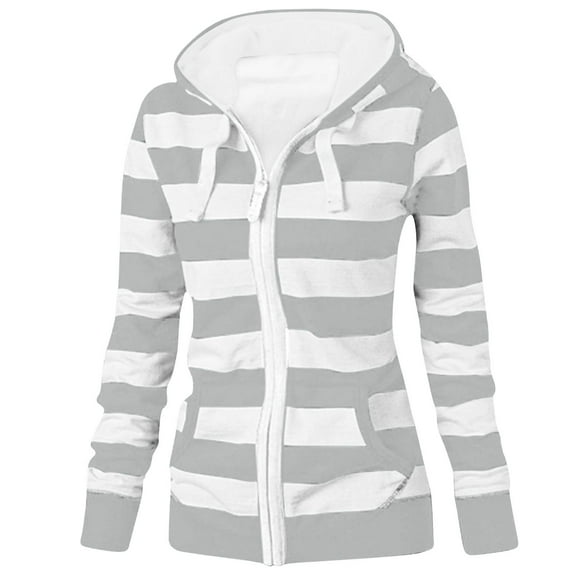 Zip Up Hoodies for Women Fashion Striped Blouse Long Sleeve Sweatshirt Tops Hooded Oversized Hoodies with Pockets1