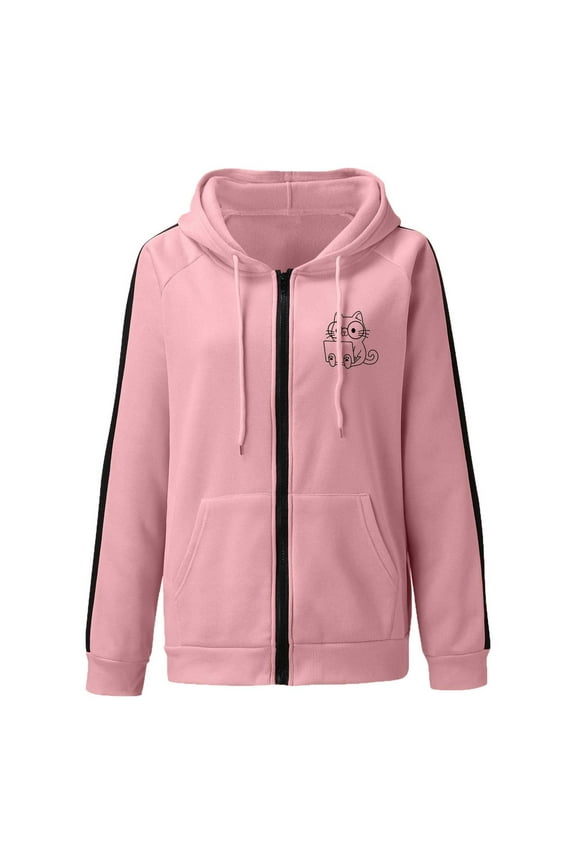 Zip Up Hoodies for Women ,Ladies Sweatshirt Oversized Full Zipper Hooded Jumper Striped Long Sleeve Autumn Winter Warm Jacket Coat Top with Pockets