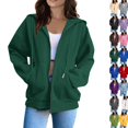 thumbnail image 1 of Zip Up Hoodies for Womens Oversized Fleece Plain Y2K Hoodie Jackets Athletic Zipper Hooded Sweatshirt with Pockets Dark Green XL, 1 of 10