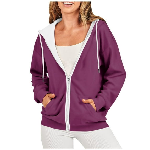 Zip Up Hoodies for Womens Pullover Fashion Plus Size Printed Blouse Long Sleeve Tops Sweatshirt Pockets Hoodied Presents for Women Up to 65% off!
