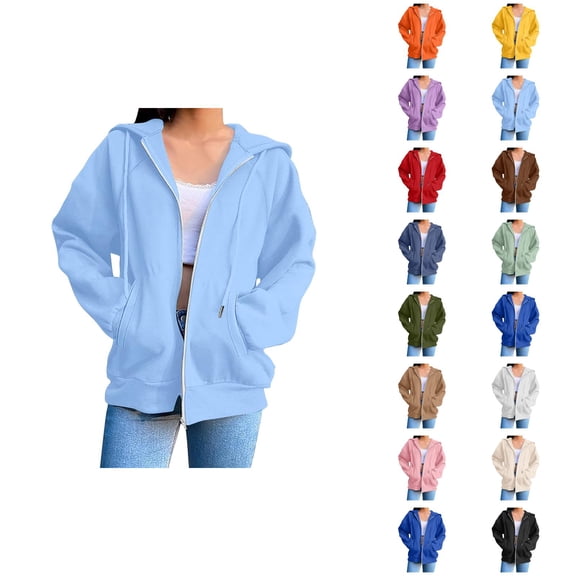 Zip Up Jacket Hoodie for Women with Pockets Long Sleeve Plain Full Zipper Sweatshirt Hoodie Cardigan Coat