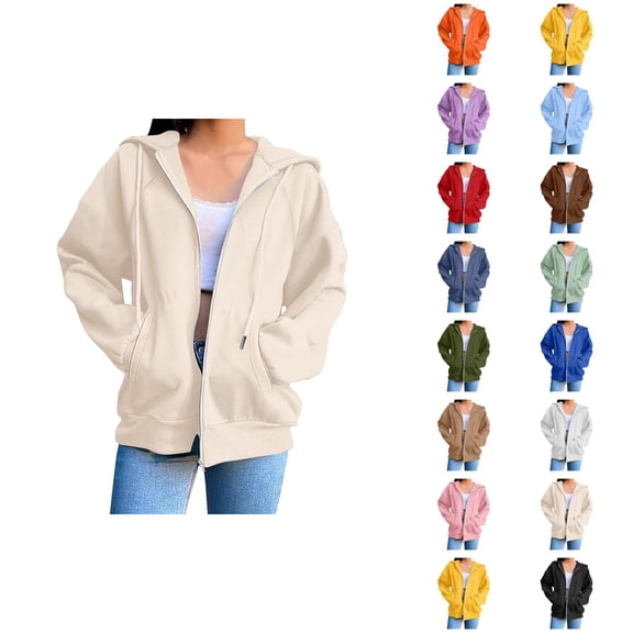 Zip Up Jacket Hoodie for Women with Pockets Long Sleeve Plain Full Zipper Sweatshirt Hoodie Cardigan Coat
