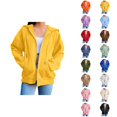 thumbnail image 1 of Zip Up Jacket Hoodie for Women with Pockets Long Sleeve Plain Full Zipper Sweatshirt Hoodie Cardigan Coat, 1 of 7