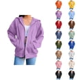 thumbnail image 1 of Zip Up Jacket Hoodie for Women with Pockets Long Sleeve Plain Full Zipper Sweatshirt Hoodie Cardigan Coat, 1 of 7