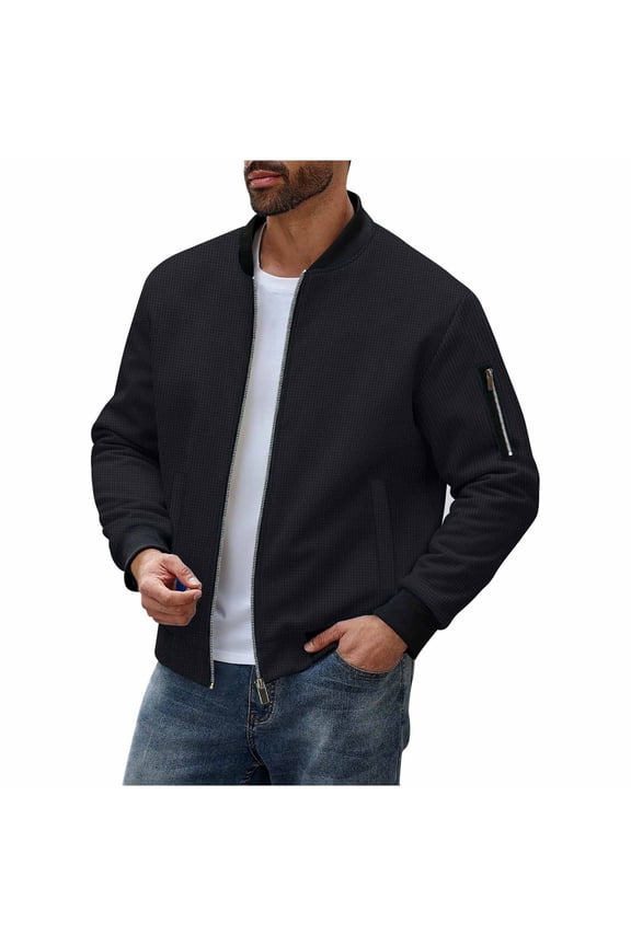 Zip Up Jacket Sevevn Men's Cotton Bomber Jacket Lightweight Flight Jackets Casual Waffle Jacket