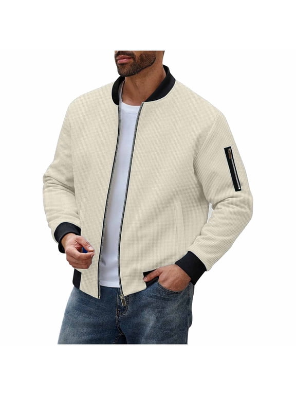 Zip Up Jacket Sevevn Men's Cotton Bomber Jacket Lightweight Flight Jackets Casual Waffle Jacket