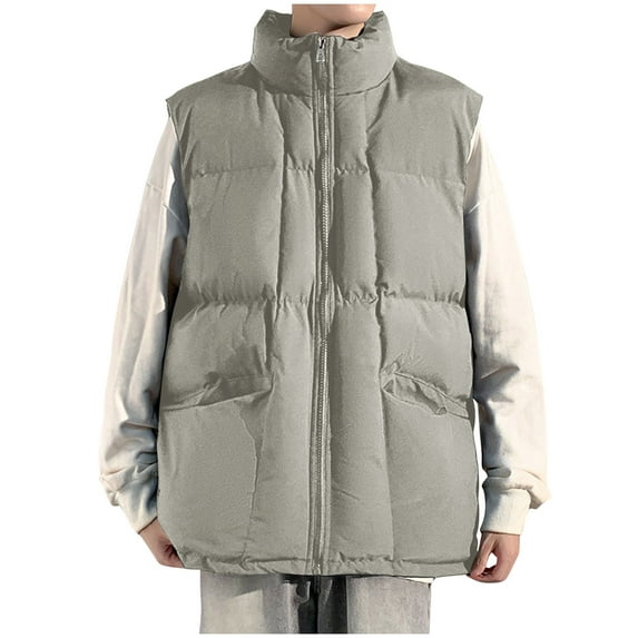 Zip Up Jacket Sevevn Men's Hooded Waistcoat With Pockets Stand Collar Zipper Sleeveless Padded Jacket