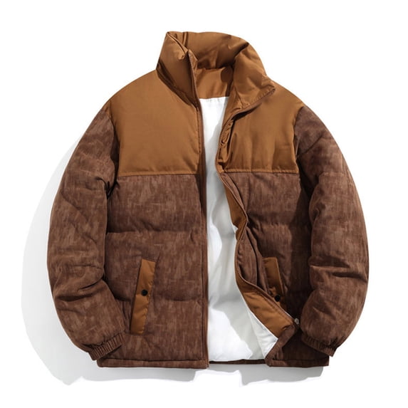Zip Up Jacket Sevevn Men's Puffer Jacket Thickened Winter Coat Warm Stand Collar Color Block Zip Up Jacket Ski Bubble Coat