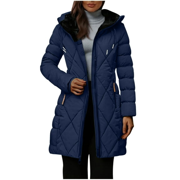 Zip Up Jacket Sevevn Women's Warm Winter Quilted Jacket Long Fleece Lined Puffer Coat Parka With Hood