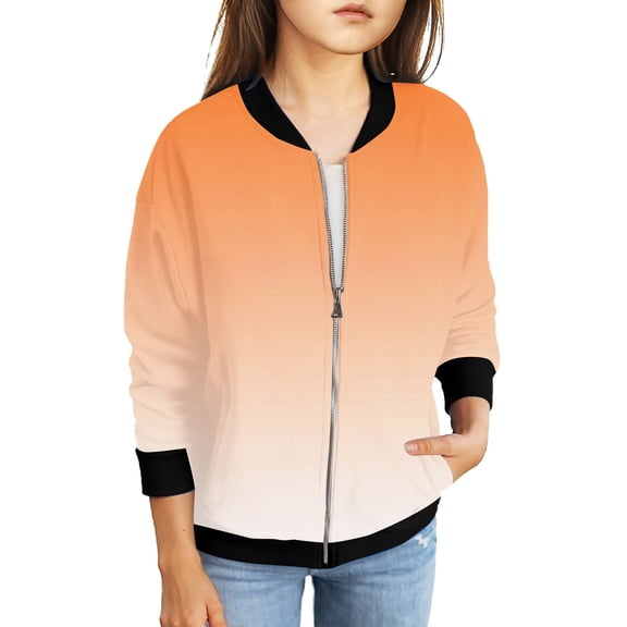 Zip Up Jacket for Girls Full Zip Plus Size Jackets Fall Winter Size 10-12 Sweatshirts Fashion Gradient Outwear Coat with Pockets