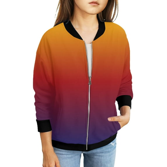 Zip Up Jacket for Girls Size 10-12 Full Zip Jackets Long Sleeve Gradient Sweatshirts Fall Winter Clothing Cute Loose Bomber Jacket