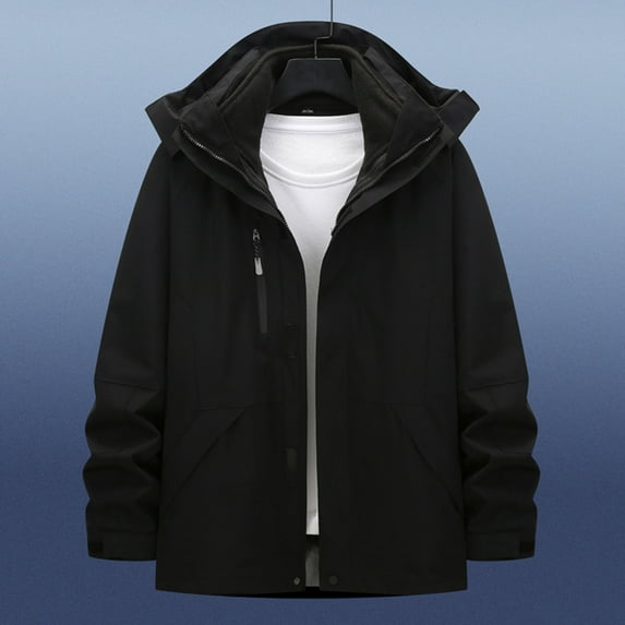 Zip Up Jacket for Men Hooded Black Waterproof Rain Jacket Windbreaker Fall Color Block Mens Coats Winter